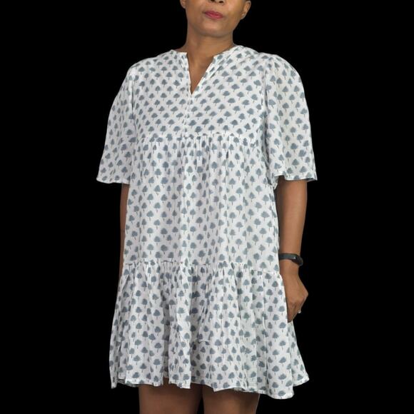 Emerson Fry Isla Mini Dress White Print Babydoll Cotton HandBlock Swingy Small - Picture 13 of 16